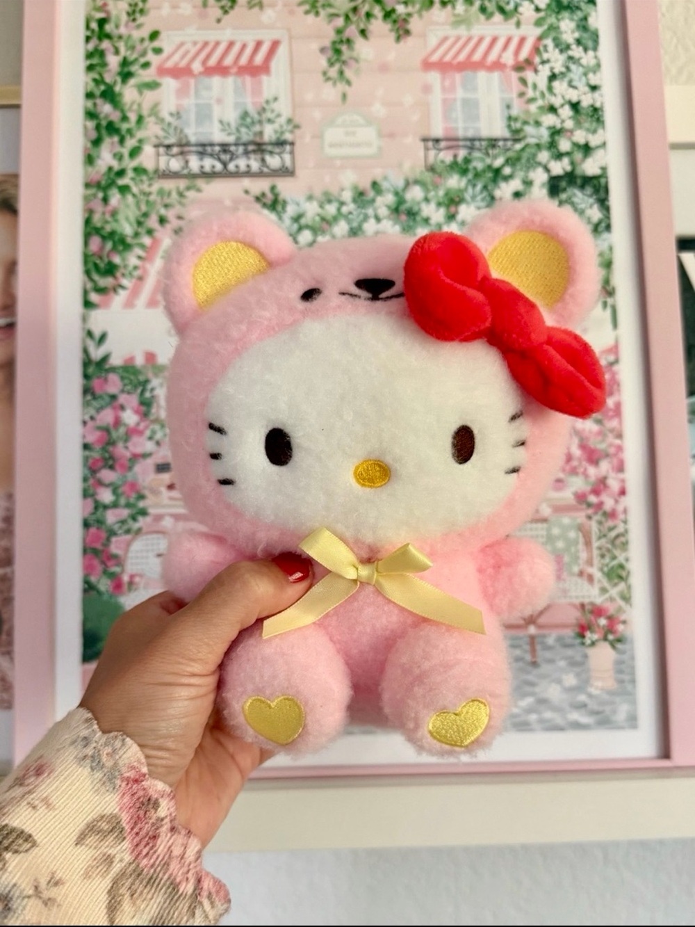 Sanrio Hello Kitty Plush Dressed Up as  a Pink Bear